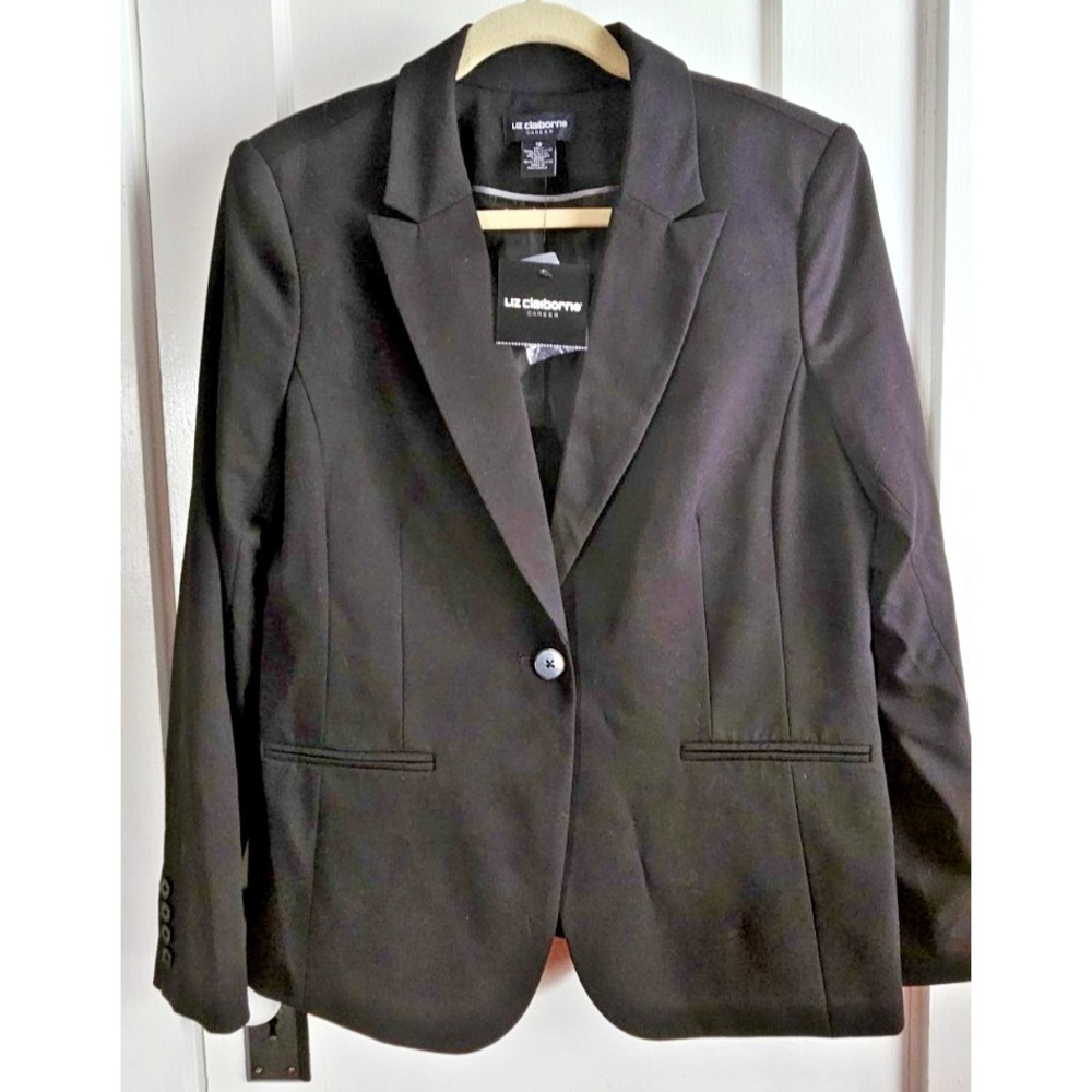 NWT LIZ claiborne CAREER 1-button essential jacet black woman Sz 12 lined
